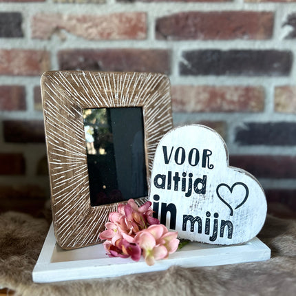 Cadeau pakket fotolijstje Voor altijd in mijn hart white
