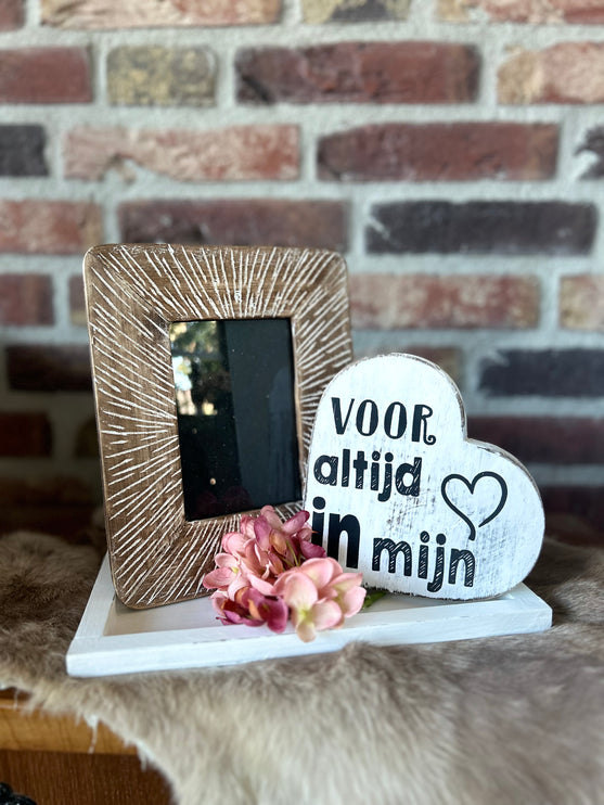 Cadeau pakket fotolijstje Voor altijd in mijn hart white