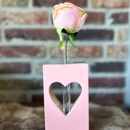 blok hart met reageerbuisje 15x9cm naturel / baby roze