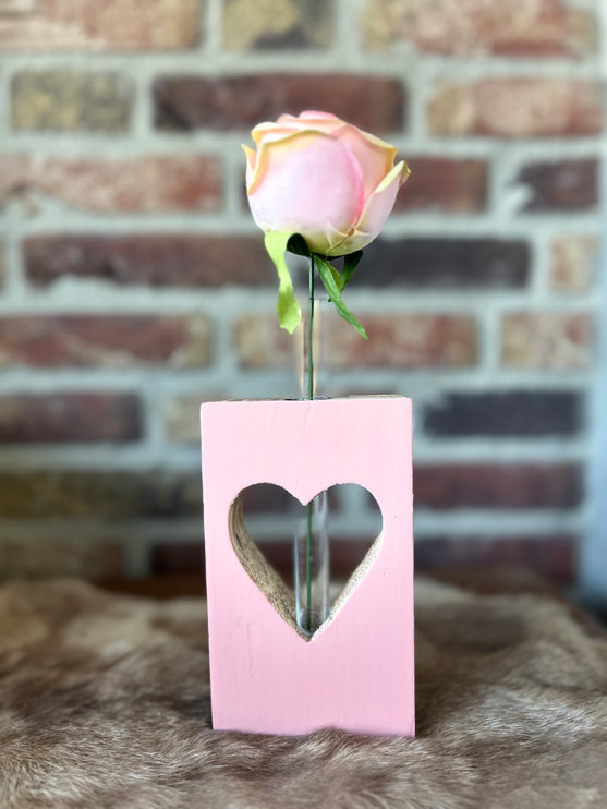 blok hart met reageerbuisje 15x9cm naturel / baby roze