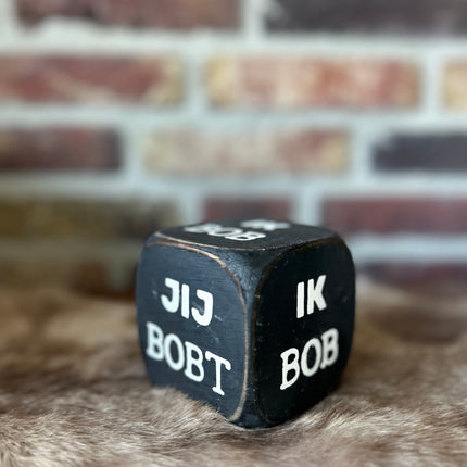 dobbelsteen 8x8cm jij bobt, ik bob black wash