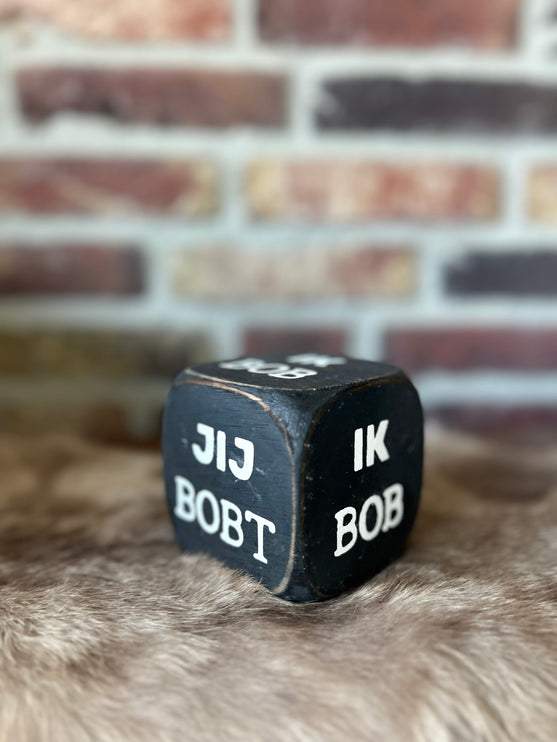 dobbelsteen 8x8cm jij bobt, ik bob black wash