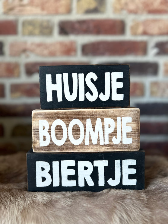 3 blokken 3x20cm huisje boompje biertje natural / black