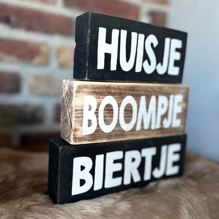 3 blokken 3x20cm huisje boompje biertje natural / black