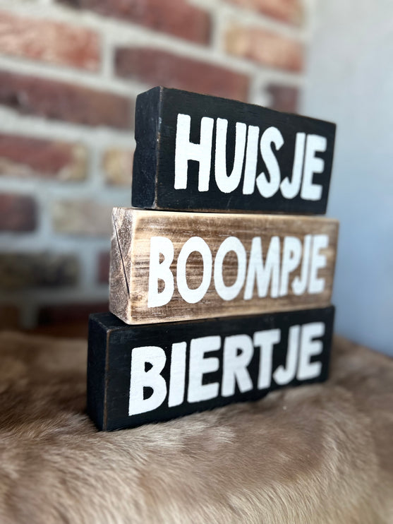 3 blokken 3x20cm huisje boompje biertje natural / black