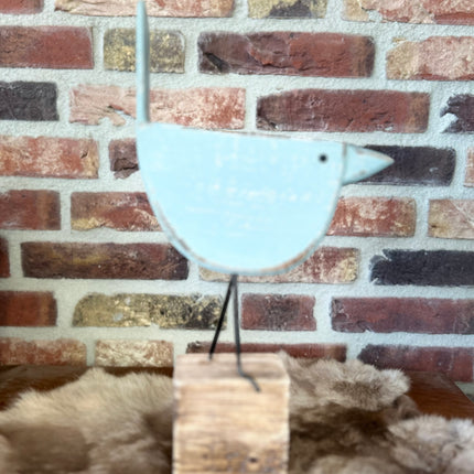 vogel op blok staart 34x21cm blauw