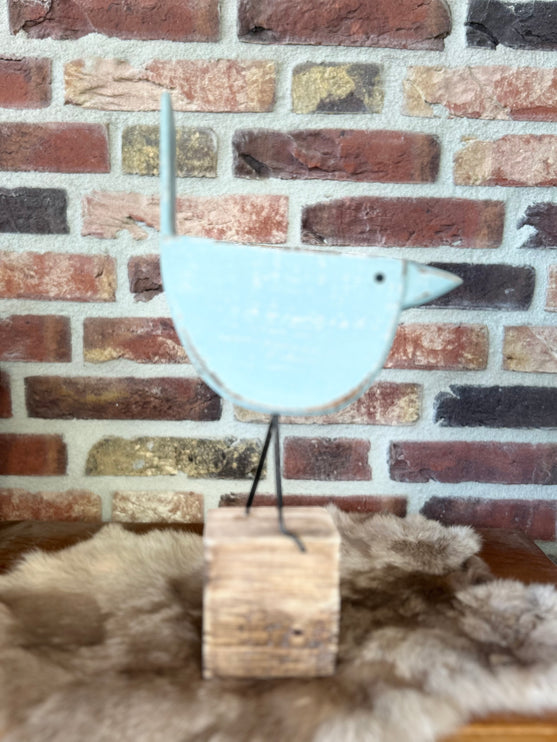 vogel op blok staart 34x21cm blauw