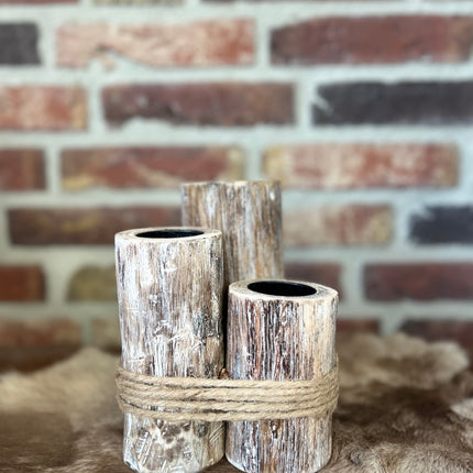 waxinehouder h. 3stuks + touw 18x13cm natural