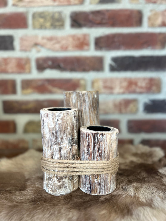 waxinehouder h. 3stuks + touw 18x13cm natural