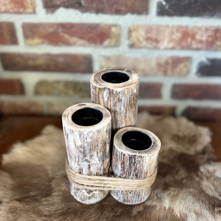 waxinehouder h. 3stuks + touw 18x13cm natural
