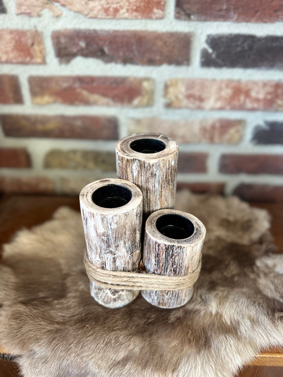 waxinehouder h. 3stuks + touw 18x13cm natural
