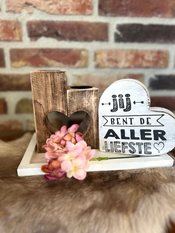 Cadeaupakket waxinehouder hart Jij bent de allerliefste