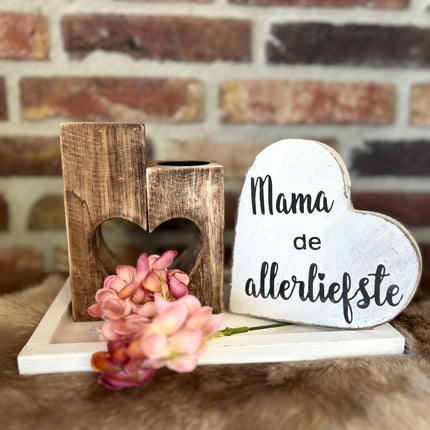Cadeau pakket waxinehouder Hart Mama de allerliefste wit