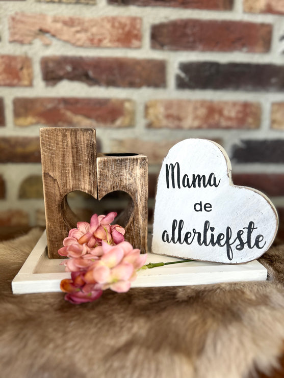 Cadeau pakket waxinehouder Hart Mama de allerliefste wit