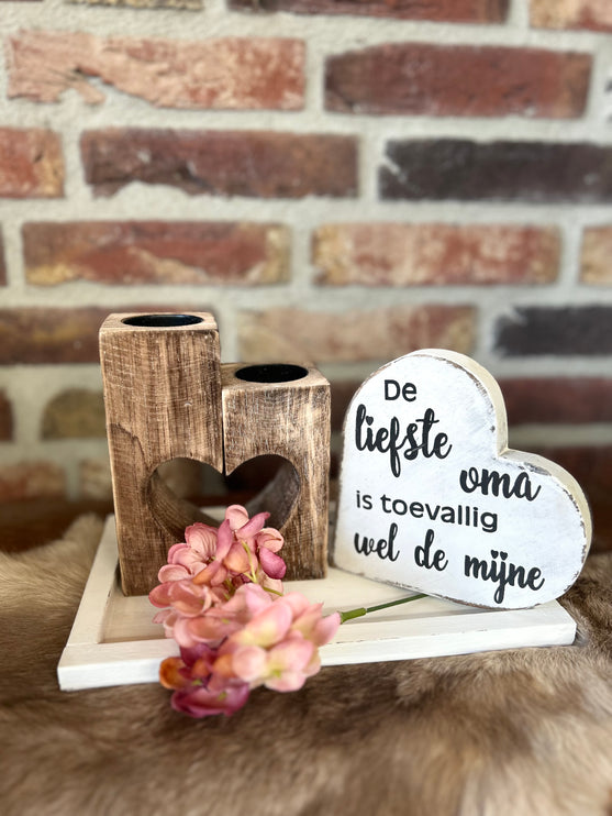 Cadeau pakket waxinehouder Hart De liefste oma