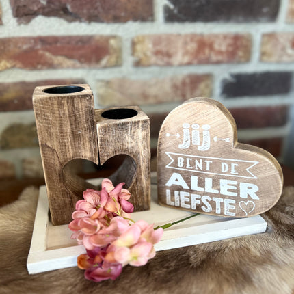 Cadeau pakket Waxinehouder hart Jij bent de allerliefste