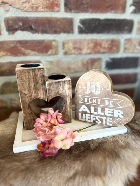 Cadeau pakket Waxinehouder hart Jij bent de allerliefste