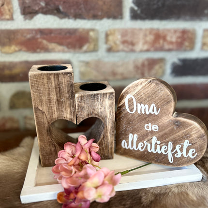 Cadeau pakket Waxinehouder Hart Oma de allerliefste natural