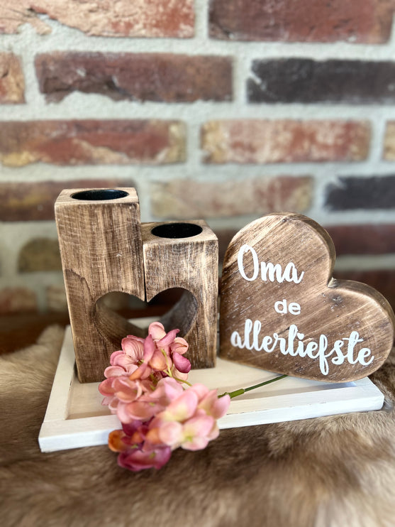Cadeau pakket Waxinehouder Hart Oma de allerliefste natural