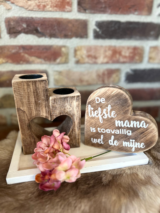 Cadeau pakket Waxinehouder Hart De liefste mama