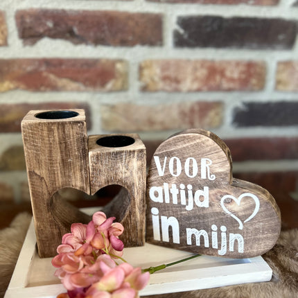 Cadeau pakket Waxinehouder Hart Voor altijd in mijn hart natural