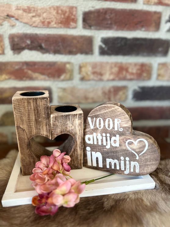 Cadeau pakket Waxinehouder Hart Voor altijd in mijn hart natural