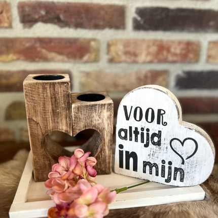 Cadeau pakket Waxinehouder Hart Voor altijd in mijn hart wit