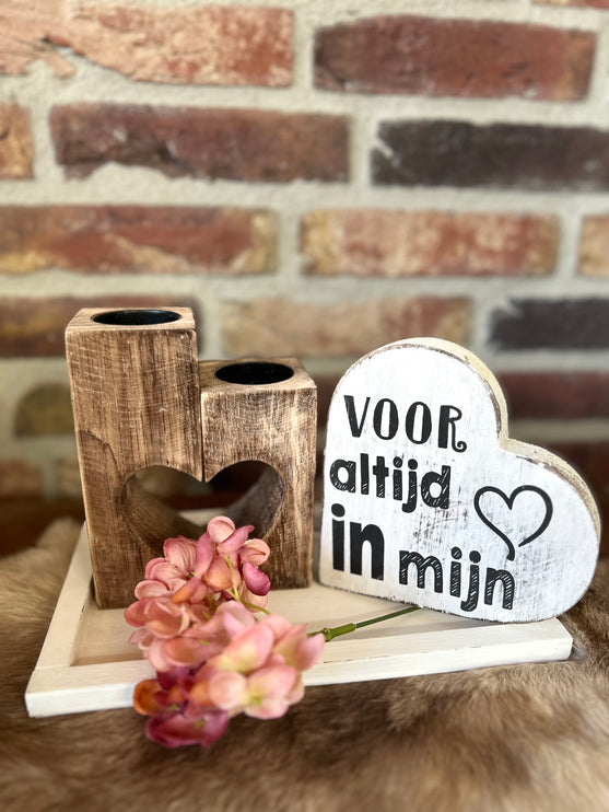 Cadeau pakket Waxinehouder Hart Voor altijd in mijn hart wit