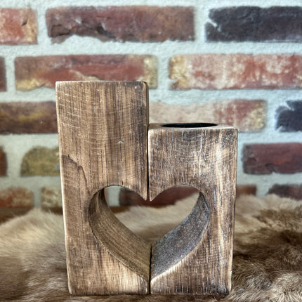 waxinehouder hart set=2 15x12cm natural