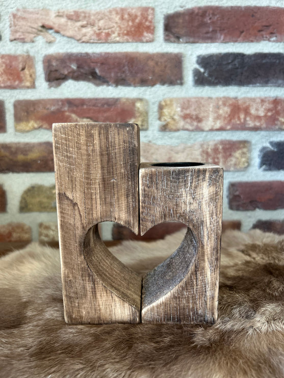 waxinehouder hart set=2 15x12cm natural