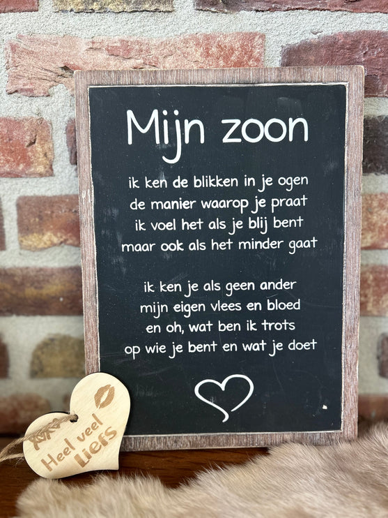 tekstbord 30x22cm Mijn zoon natural / black