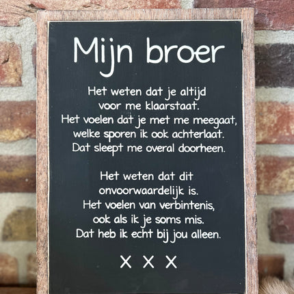 tekstbord 30x22cm Mijn broer natural / black
