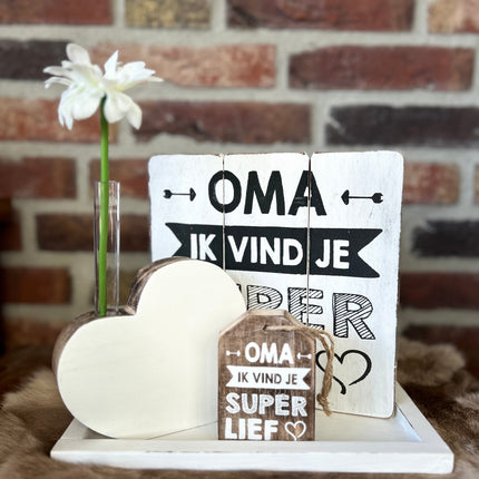 Cadeau pakket Hartvaasje Oma ik vind je superlief wit
