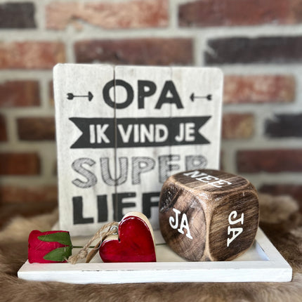Cadeau pakket Dobbelsteen ja-nee Opa ik vind je superlief wit