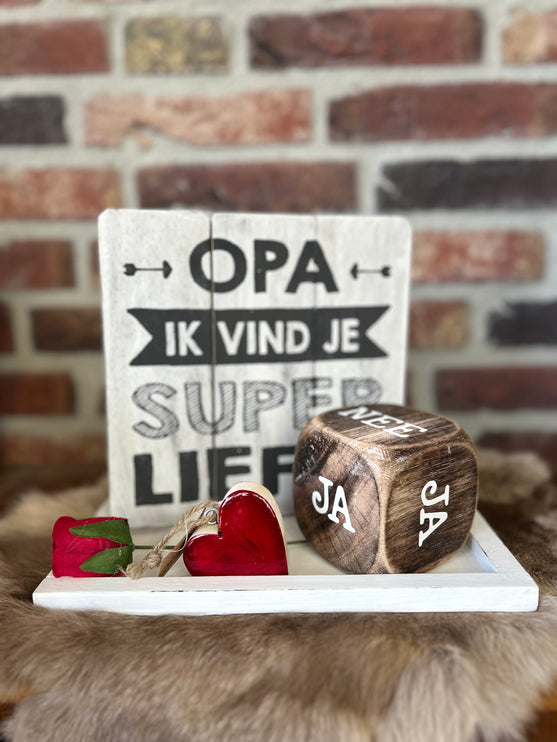 Cadeau pakket Dobbelsteen ja-nee Opa ik vind je superlief wit