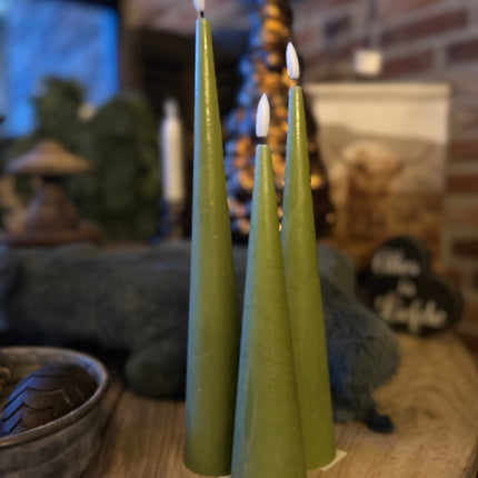 Kegelkaars Led set van 3 - in de kleur groen/oud-roze/zwart