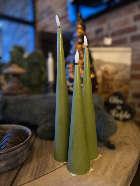 Kegelkaars Led set van 3 - in de kleur groen/oud-roze/zwart