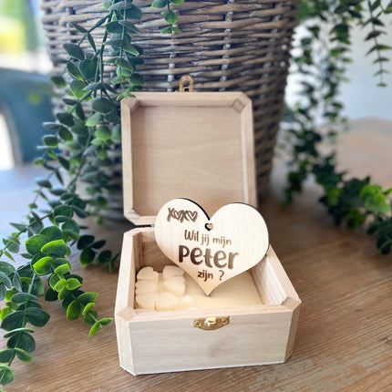 Kistje met hartje en zeepjes - Wil je mijn peter zijn?