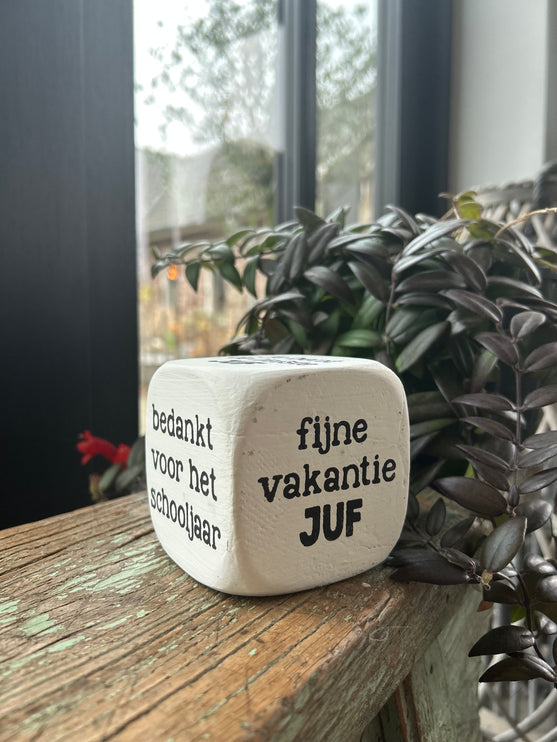 dobbelsteen: juf 8x8cm antique white