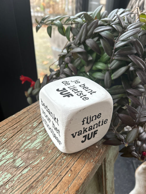 dobbelsteen: juf 8x8cm antique white