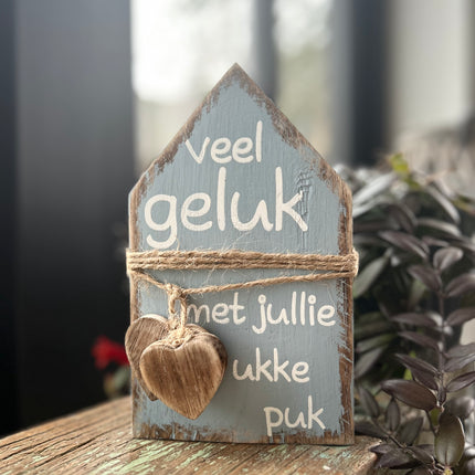huisje touw hart 20x12.5cm veel geluk met jullie ukkepuk baby blauw