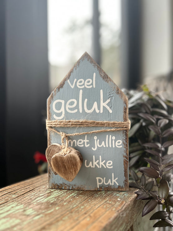huisje touw hart 20x12.5cm veel geluk met jullie ukkepuk baby blauw