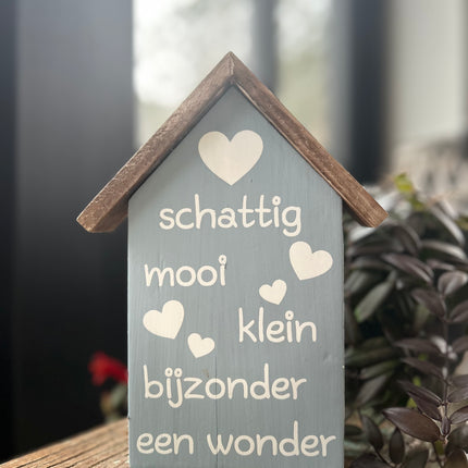 huis met dak 22x16cm schattig mooi, klein bijzonder een wonder baby blauw