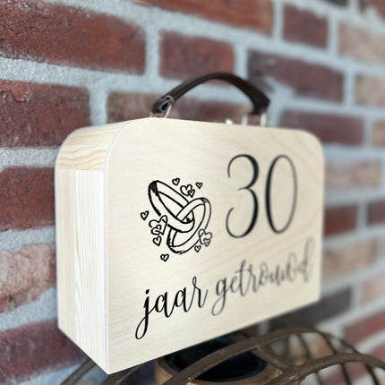 Houten koffertje met leren handvat - 30 jaar getrouwd