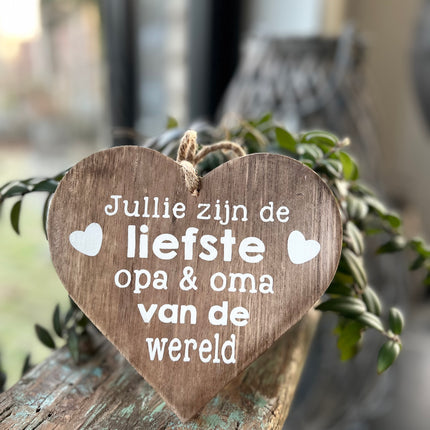 hart hangend 18x18cm liefste opa en oma van de wereld natural