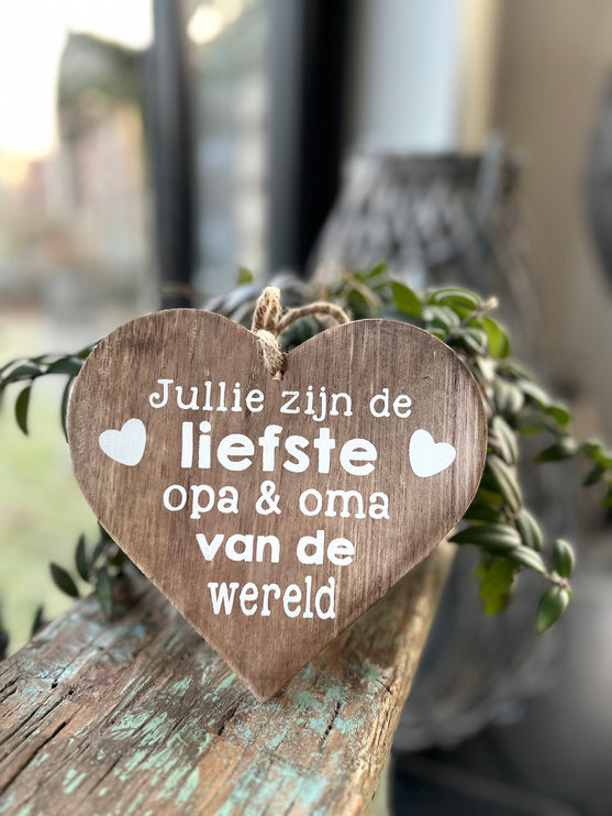 hart hangend 18x18cm liefste opa en oma van de wereld natural