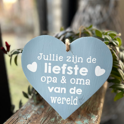 hart hangend 18x18cm liefste opa en oma van de wereld baby blauw
