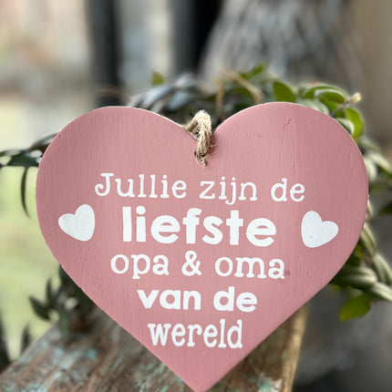 hart hangend 18x18cm liefste opa en oma van de wereld baby roze