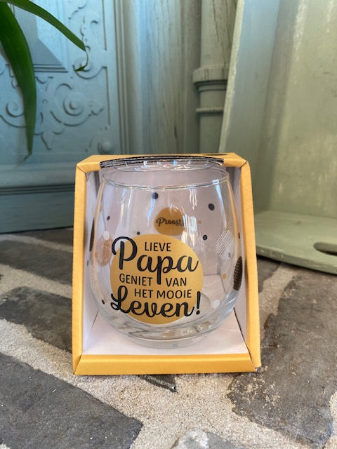 Wijn-waterglas met tekst LIEVE PAPA GENIET VAN HET MOOIE LEVEN