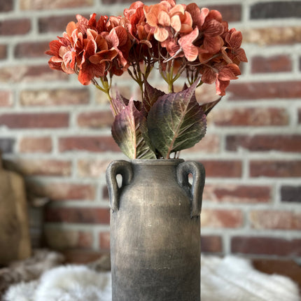 Vaas met handvat grey en hortensia bruin/oranje